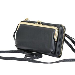 Black Faux Leather Purse Wallet Cross Body Shoulder Bag Clutch Coin Purse
